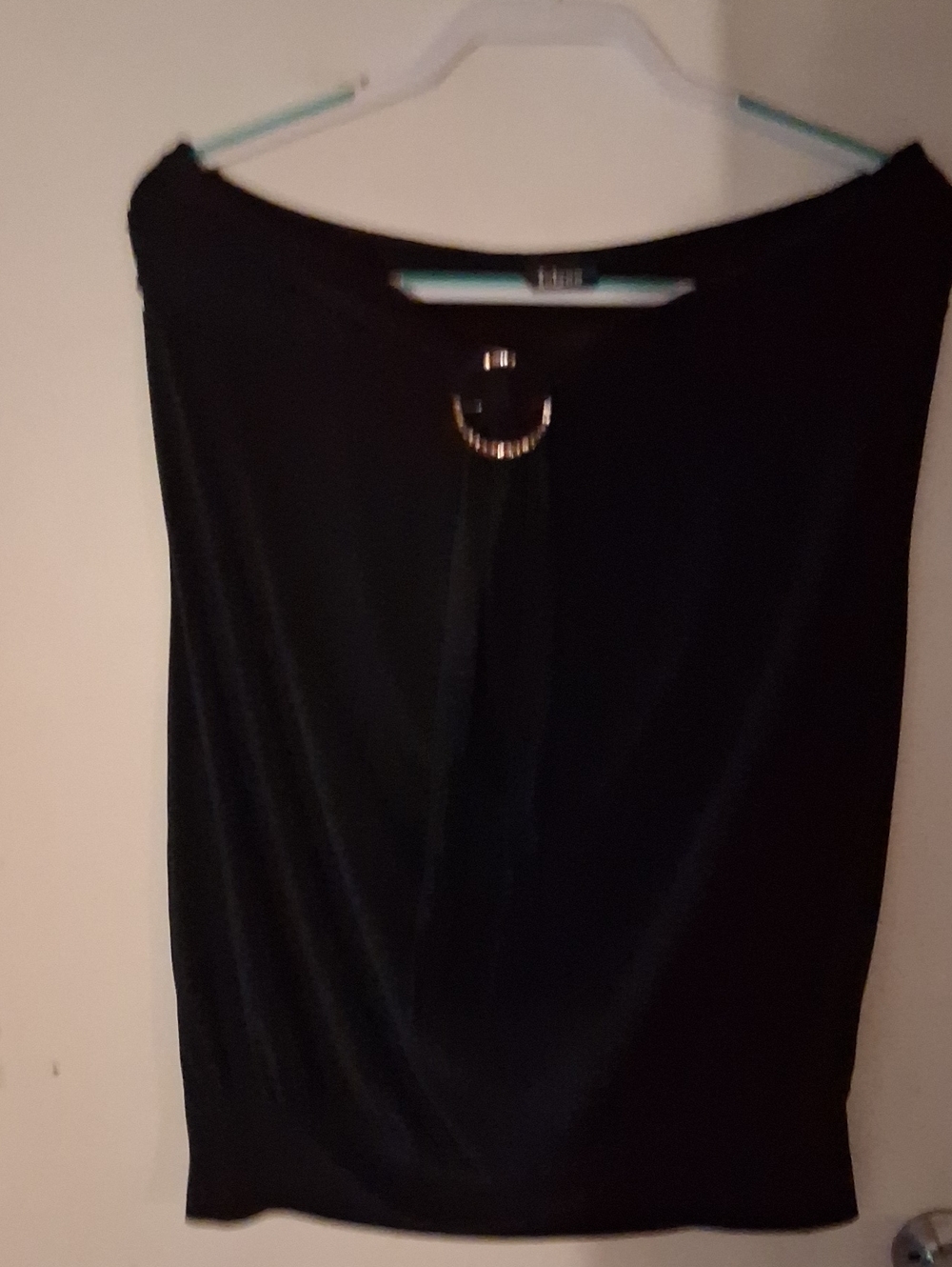 Black Drape Sleeveless Blouse with Decorative Ring
